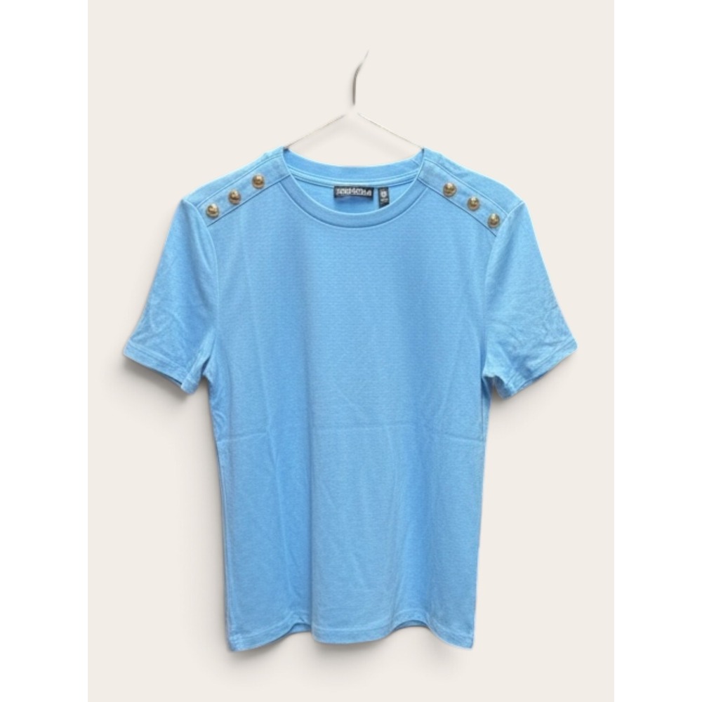 Rafaella Womens Light Blue Cotton Short Sleeve Button Shoulder Top RSKSG058 XS